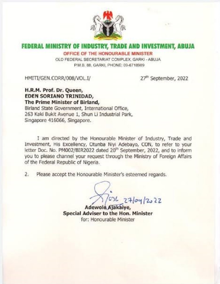 Nigeria Ministry of Industry Trade & Investment 27.4.2022